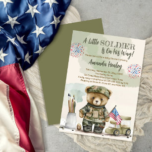 A Little Soldier Boy Teddy Bear Baby Shower Invitation