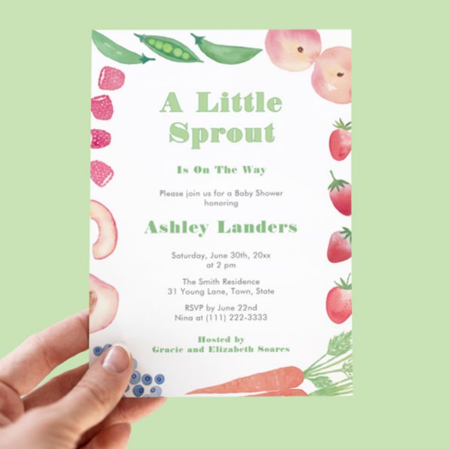 A Little Sprout Farmers Market Baby Shower Invitation (A Little Sprout Gender Neutral Farmers Market theme baby shower with original watercolor art)