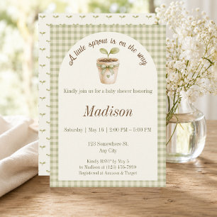 A Little Sprout Is On The Way Sage Green Shower Invitation