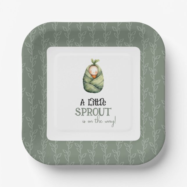 A Little Sprout on the Way Baby Shower Invitation  Paper Plate (Front)