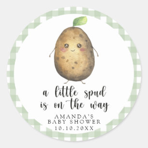 A little spud is on the way - Baby Shower Classic Round Sticker