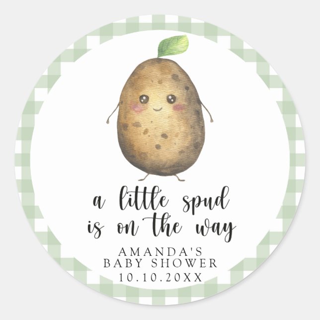 A little spud is on the way - Baby Shower Classic Round Sticker (Front)