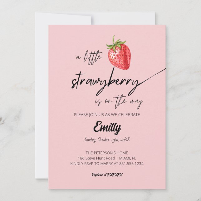 A Little Strawberry Baby Shower Invitation (Front)