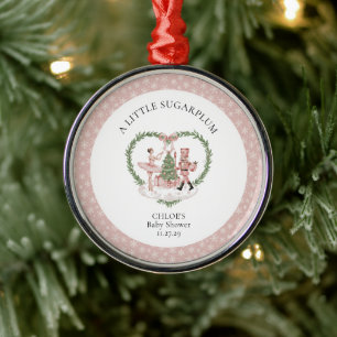 A Little Sugarplum Pink Nutcracker Baby Shower Metal Tree Decoration