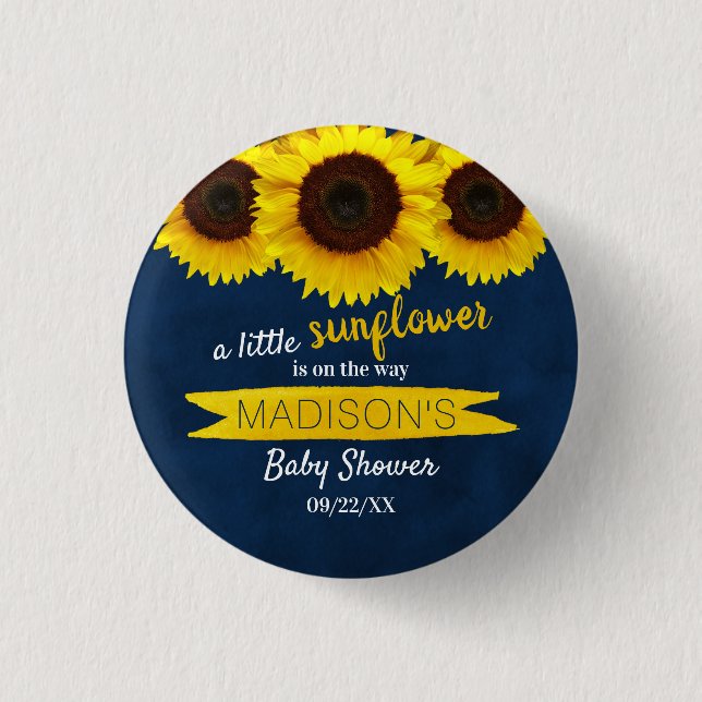 A Little Sunflower Is On The Way! Baby Shower 3 Cm Round Badge (Front)