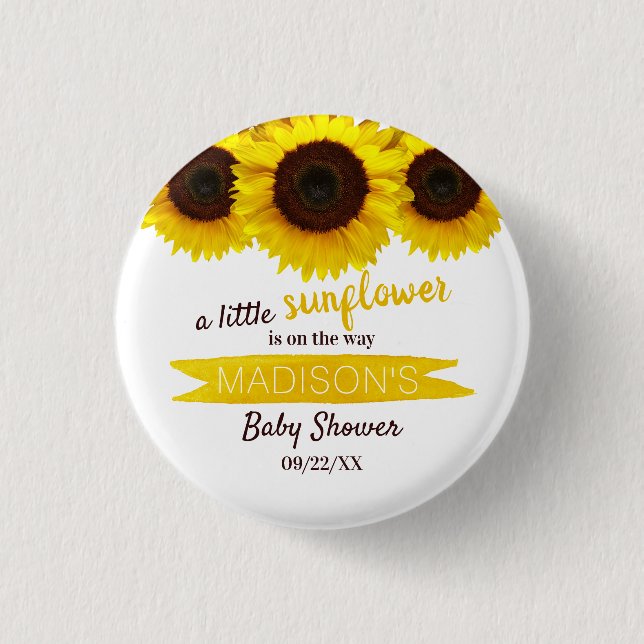 A Little Sunflower Is On The Way! Baby Shower 3 Cm Round Badge (Front)