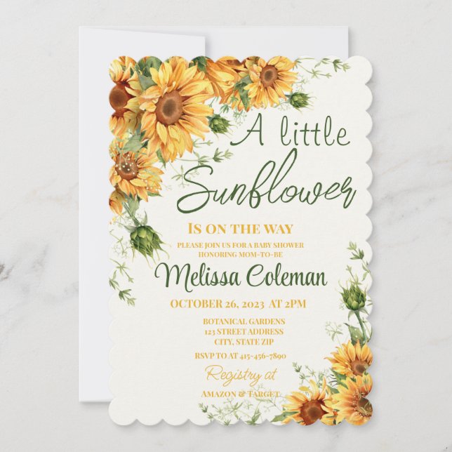 A Little Sunflower Is On The Way Baby Shower   Invitation (Front)