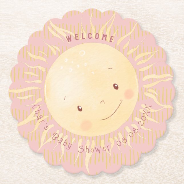 A Little Sunshine Personalised Baby Shower Paper Coaster (Front)
