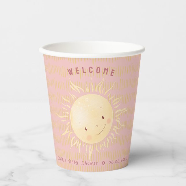  A Little Sunshine Pink Personalised  Paper Cups (Front)