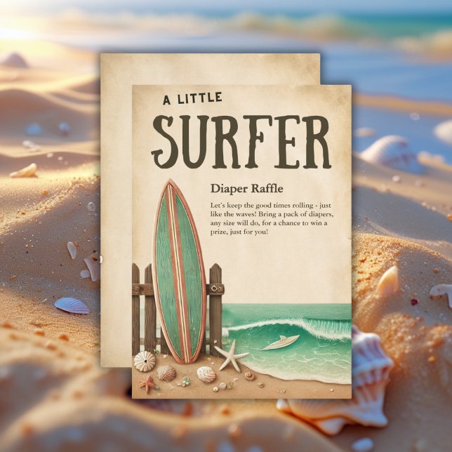 A Little Surfer Vintage Baby Shower Enclosure Card (Creator Uploaded)
