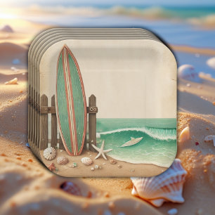 A Little Surfer Vintage Baby Shower Paper Plate