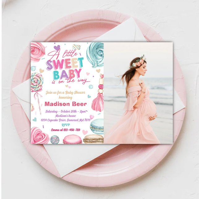 A Little Sweet Baby Is One The Way Party Photo  Invitation (Creator Uploaded)