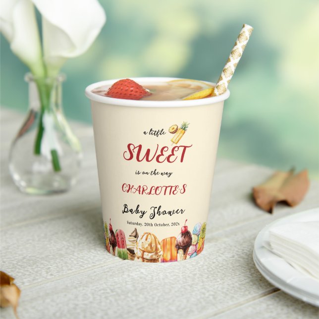 A Little Sweet Is On The Way Ice Cream Baby Shower Paper Cups (Insitu)