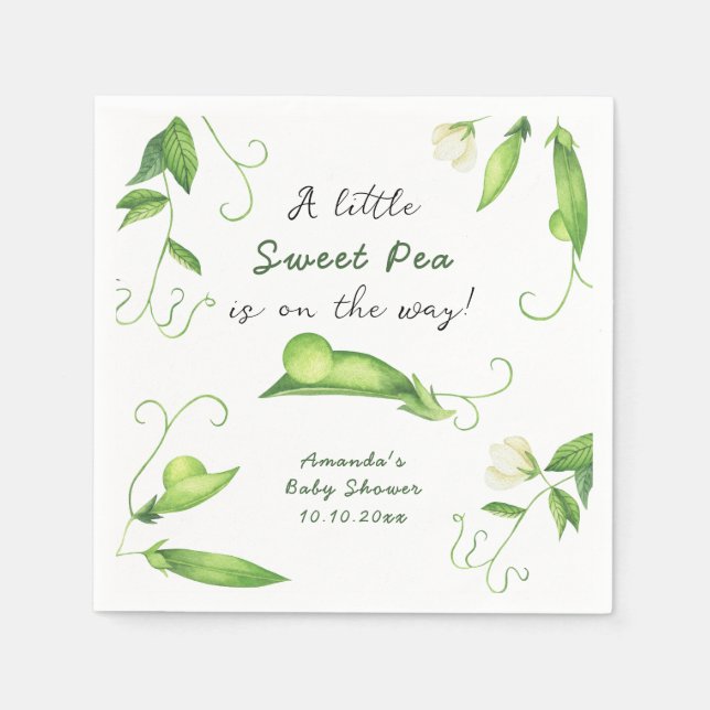 A Little Sweet Pea Is On The Way Baby Shower Napkin (Front)