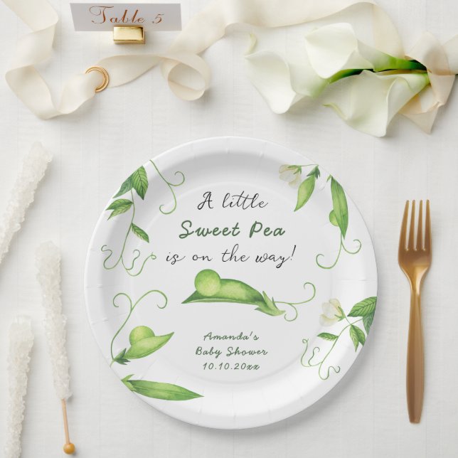 A Little Sweet Pea Is On The Way Baby Shower Paper Plate (Wedding)