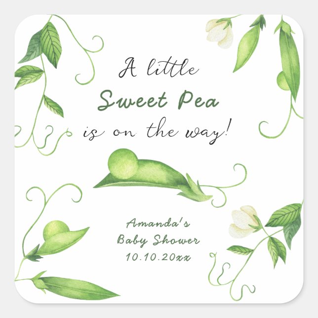 A Little Sweet Pea Is On The Way Baby Shower Square Sticker (Front)
