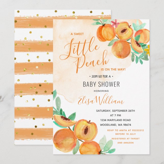 A Little Sweet Peach is on the Way Baby Shower  Invitation (Front/Back)