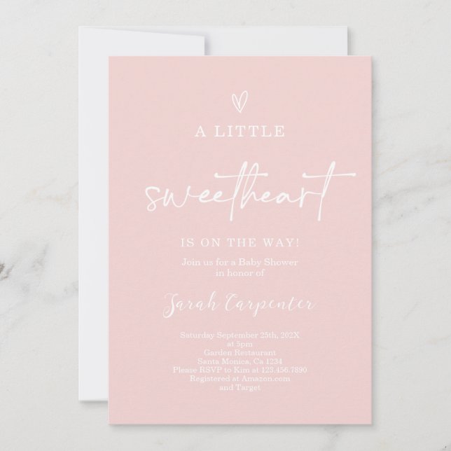 A Little Sweetheart Baby Shower Girl Invitation (Front)