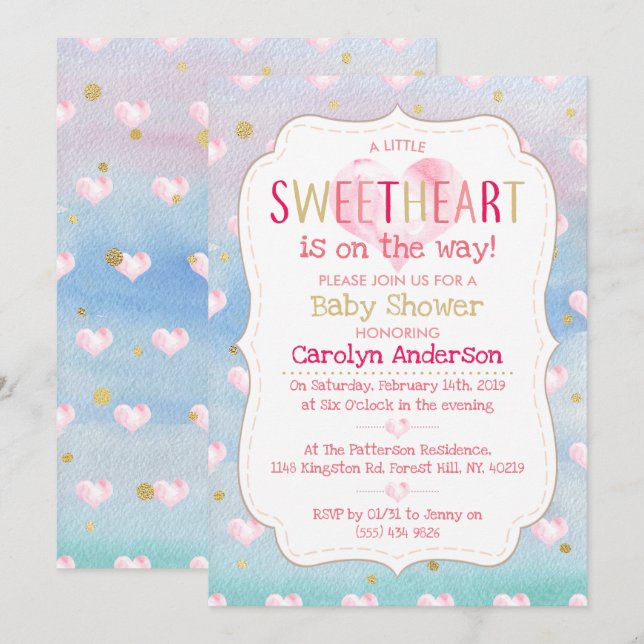 A Little Sweetheart Baby Shower Invitation (Front/Back)