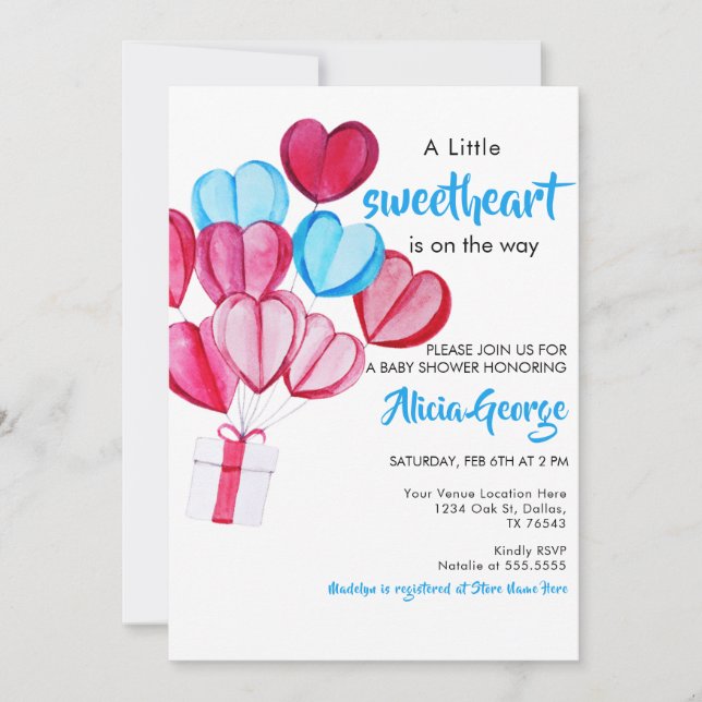A Little Sweetheart Balloons baby shower Invitation (Front)