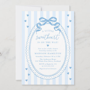 A Little Sweetheart Blue Bow Baby Shower Invitation