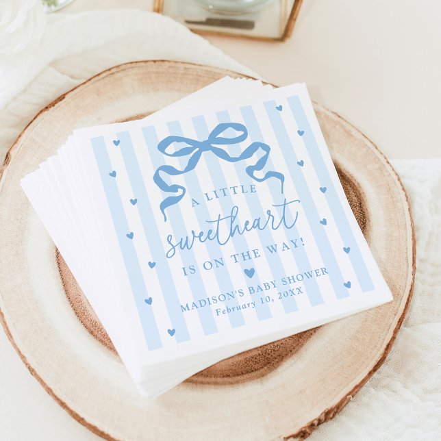 A Little Sweetheart Blue Bow Baby Shower Napkin (Creator Uploaded)
