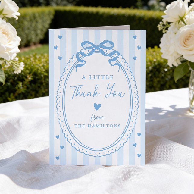 A Little Sweetheart Blue Bow Baby Shower Thank You Card (Creator Uploaded)