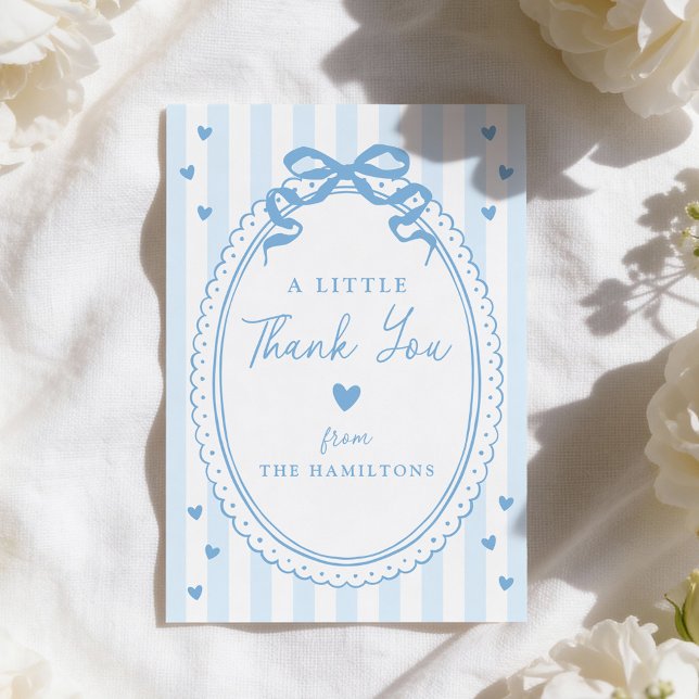 A Little Sweetheart Blue Bow Baby Shower Thank You Card (Creator Uploaded)