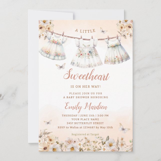 A little sweetheart Boho Clothes Girl Baby Shower  Invitation (Front)