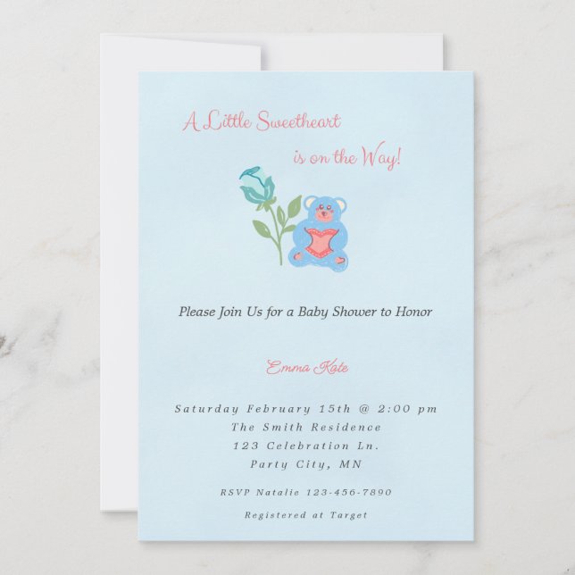 A Little Sweetheart Boy Baby Shower Invitation (Front)