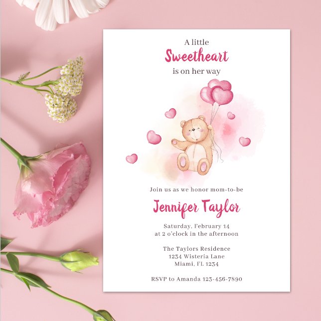A little Sweetheart Cute Bear Pink Baby Shower Invitation (Creator Uploaded)