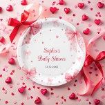 A Little Sweetheart Cute Bow Red Pink Baby Shower  Paper Plate<br><div class="desc">This item is a delicate and charming design that radiates love,  sweetness,  and elegance—perfect for celebrating a baby girl. Matching items available.</div>