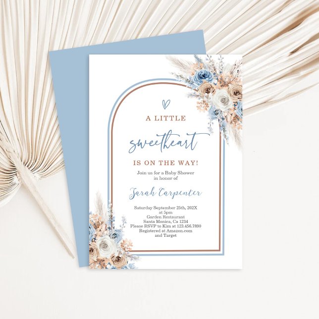 A Little Sweetheart Dusty Blue Baby Shower Boy Invitation (Creator Uploaded)