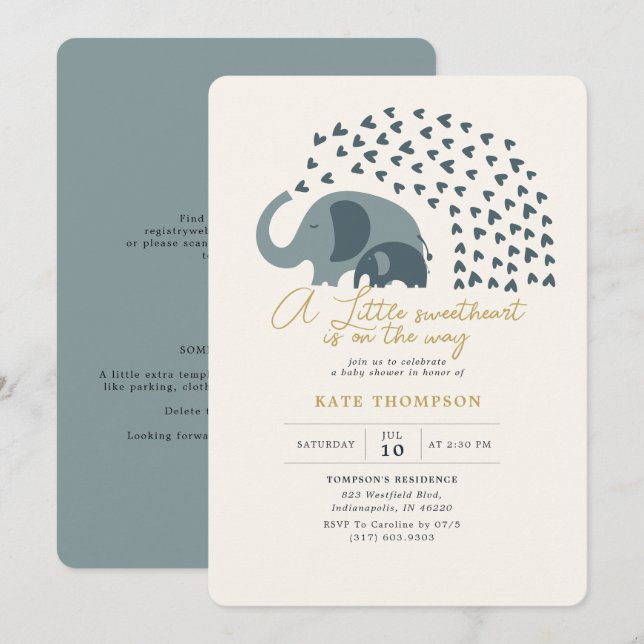 A little Sweetheart Elephant Boy Baby Shower Invitation (Front/Back)
