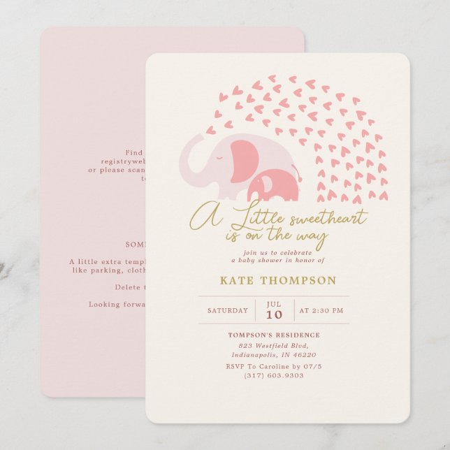 A little Sweetheart Elephant Girl Baby Shower Invitation (Front/Back)