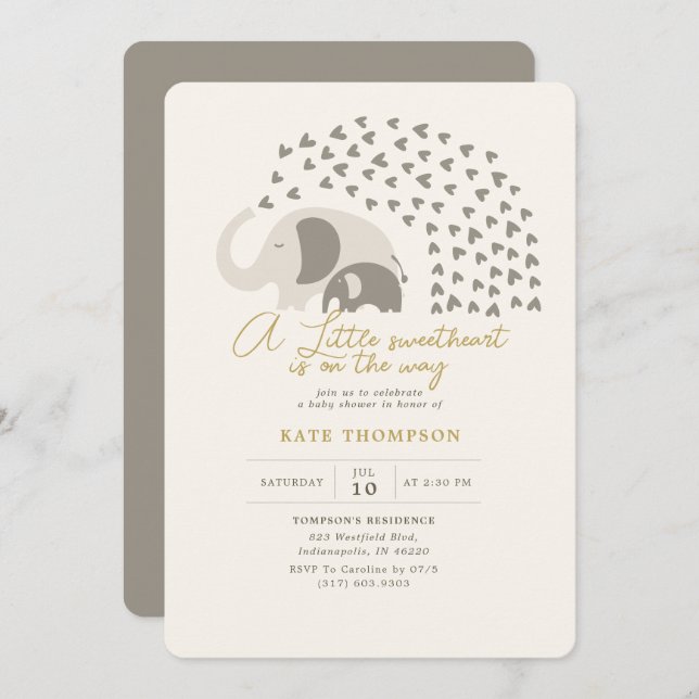 A little Sweetheart Elephant Neutral Baby Shower Invitation (Front/Back)