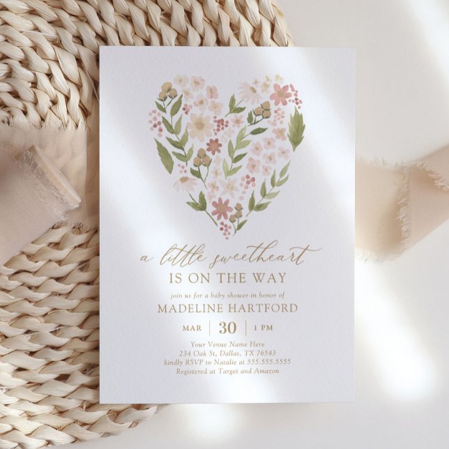 A Little Sweetheart Floral Heart Baby Shower Invitation (Creator Uploaded)