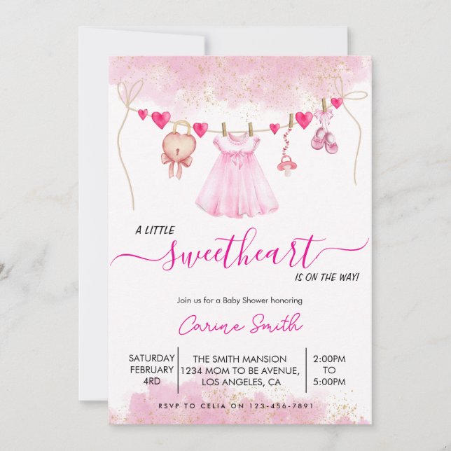 A little Sweetheart girl Baby Shower Invitation  (Front)