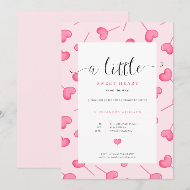 A Little Sweetheart Girl Baby Shower Invitation (Front/Back)