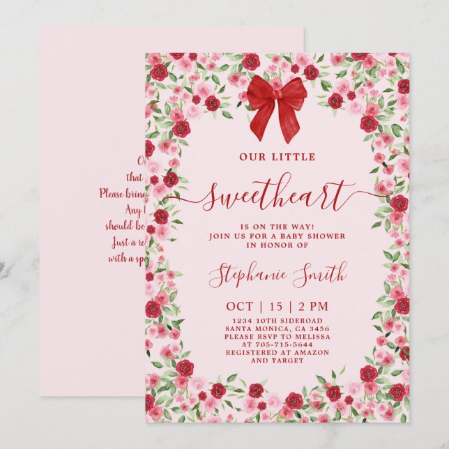 A Little Sweetheart is on the Way Baby Shower Girl Invitation (Front/Back)