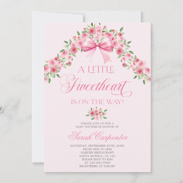 A Little Sweetheart Is On The Way Baby Shower Girl Invitation (Front)