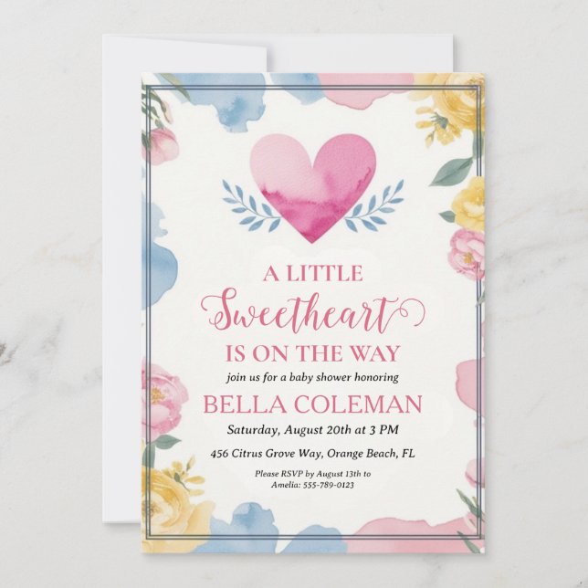 a little sweetheart is on the way baby shower invitation (Front)