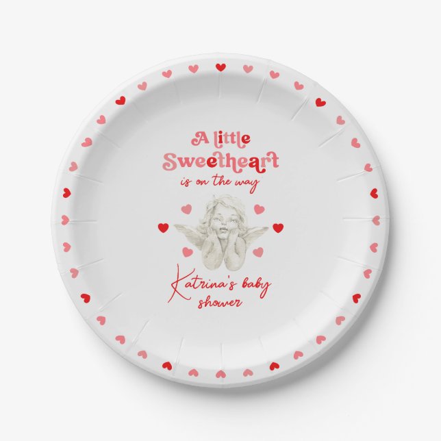 A Little Sweetheart Is On The Way Baby Shower Paper Plate (Front)