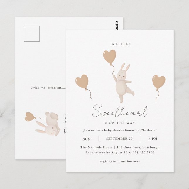 A Little Sweetheart is on the Way Baby Shower Postcard (Front/Back)
