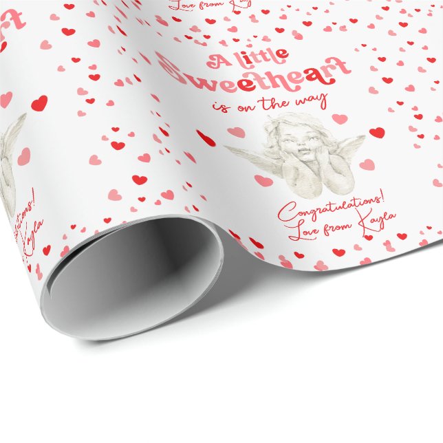 A Little Sweetheart Is On The Way Baby Shower Wrapping Paper (Roll Corner)