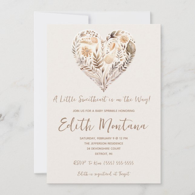 A Little Sweetheart is on the Way Boho Baby Shower Invitation (Front)