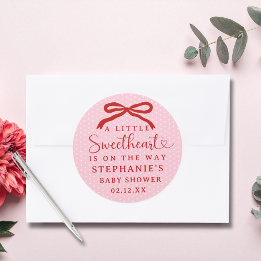 A Little Sweetheart Is On The Way Girl Baby Shower Classic Round Sticker