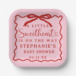 A Little Sweetheart Is On The Way Girl Baby Shower Paper Plate