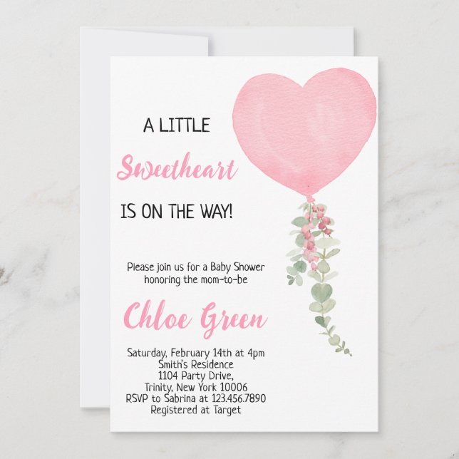 A little Sweetheart is on the Way Invitation (Front)
