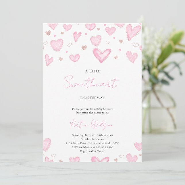 A little Sweetheart is on the Way Invitation (Standing Front)